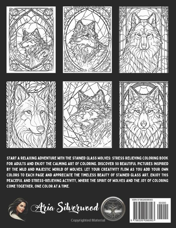 Stained Glass Wolves: Stress Relieving Coloring Book for Adults (Stained Glass Coloring Books) Majosta