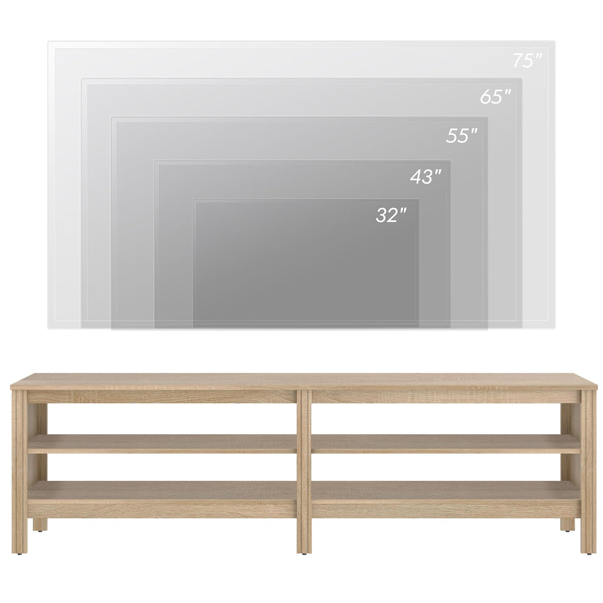 WAMPAT Farmhouse TV Stand for 75 Inch TV, Wood Entertainment Center for 70 65 55 inch TV Console Media Table with 4 Big Storage for Living Room Bedroom, Oak WAMPAT