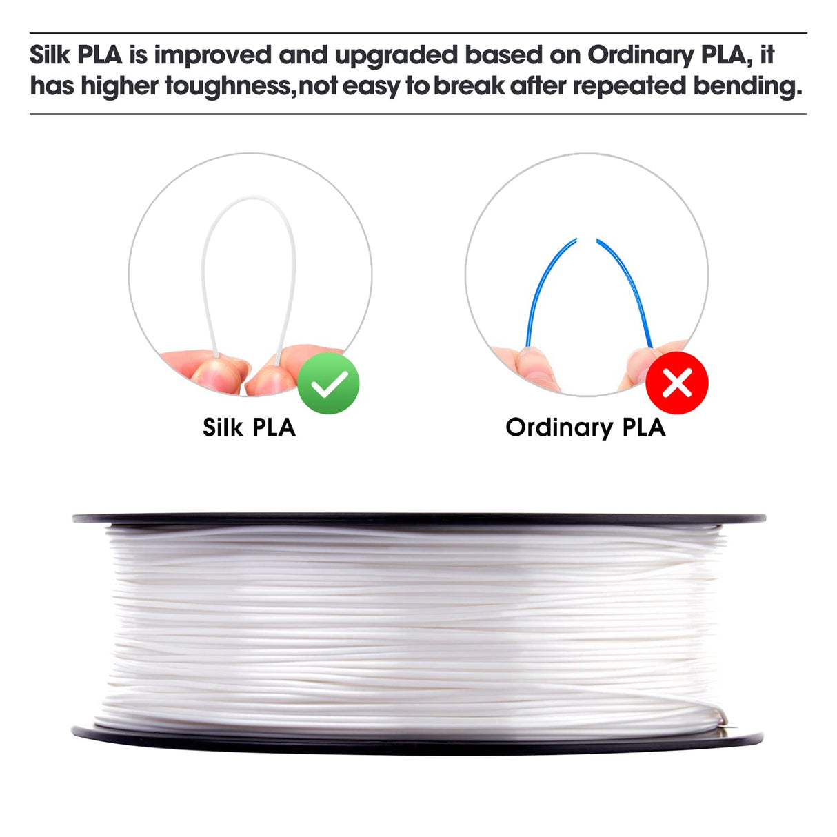 eSUN Silk PLA Filament 1.75mm, Silky Shiny 3D Printer Filament PLA, Dimensional Accuracy +/- 0.05mm, 1KG Spool (2.2 LBS) 3D Printing Filament for 3D Printers, Silk White eSUN
