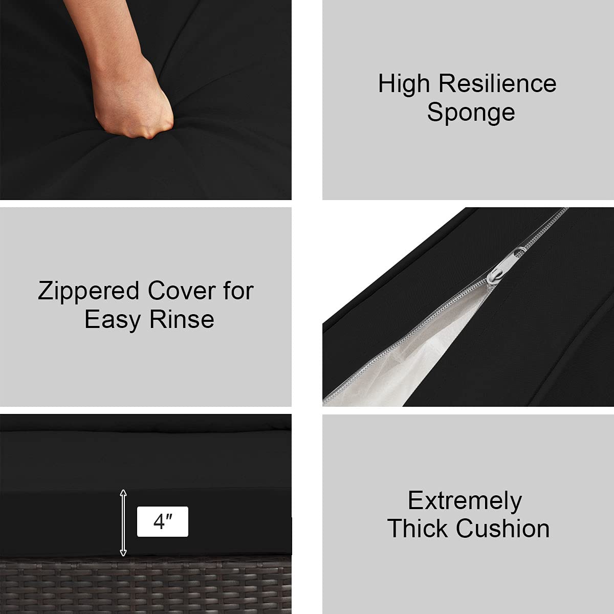 Tangkula 6 Piece Patio Furniture Set, Outdoor Deck Lawn Backyard Durable Steel Frame PE Rattan Wicker Sectional Sofa Set, Conversation Set with Coffee Table (Black) Tangkula