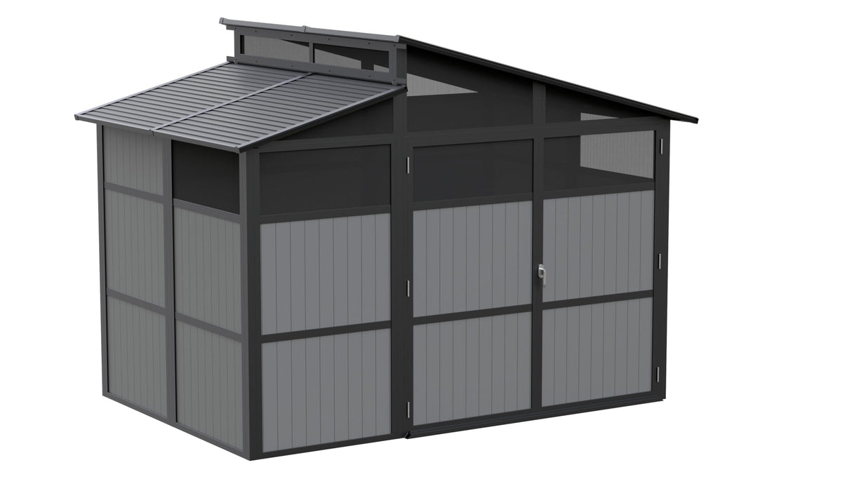 Sojag Rainier Aluminum Frame Storage Shed, Galvanized Steel Roof for Equipment Protection, Polycarbonate Panels for Natural Light, 8' x 11' Sojag