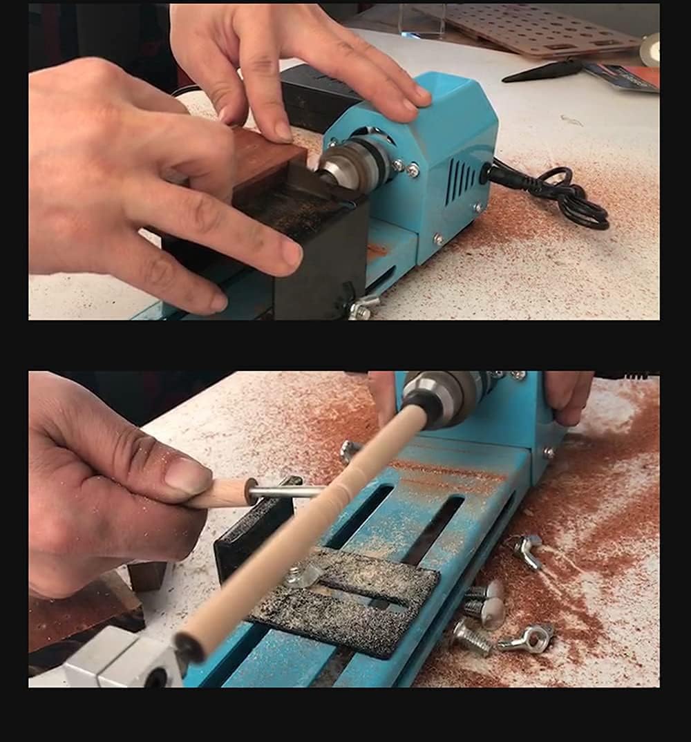 Onetuon Mini Wood Lathe Milling Machine Multi-Purpose Type Lathe with Wood Lathe Milling Accessories, for Wood Polishing, Grinding, Cutting and Milling ,2.76 in x 6.3 in, 24VDC 96W,7 Speeds Onetuon