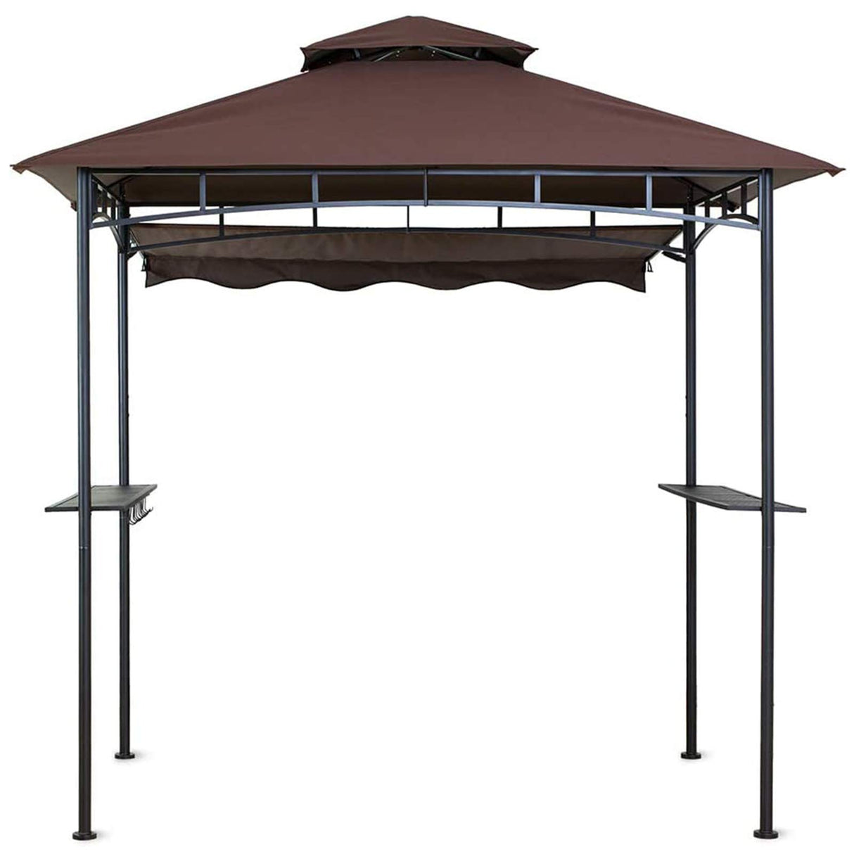 CHARMELEON Double Tiered Grill Gazebo 8X 5, Outdoor BBQ Patio Canopy Tent with Stretchable Side Awning (Brown) CHARMELEON