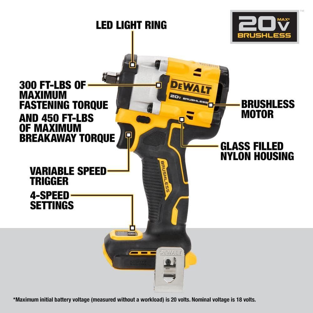 DEWALT ATOMIC 20V MAX* 3/8 in. Cordless Impact Wrench with Hog Ring Anvil (Tool Only) (DCF923B) DEWALT