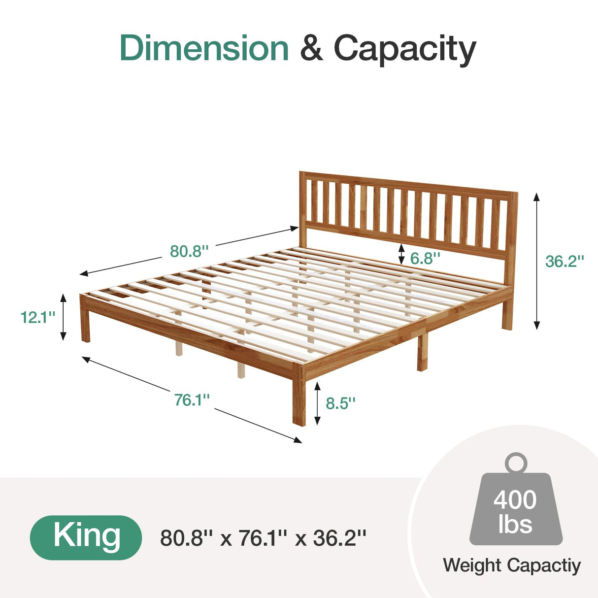 Novilla King Size Bed with Headboard, Wooden Frame & Foundation, 8.5" Underneath, No Required Box Spring, Easy Assembly Novilla