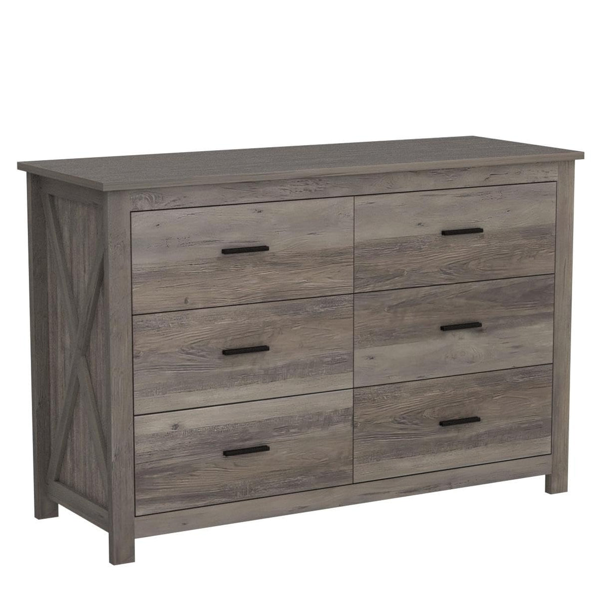 Vikiullf 6 Drawer Dresser - Farmhouse Dressers for Bedroom, Wooden Double Dresser, Storage Dressers Organizer for Bedroom, Living Room, Hallway, Entryway, Horizontal Dresser, Grey Vikiullf