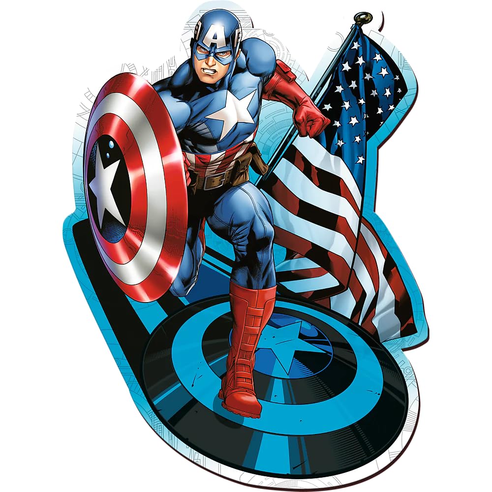 Trefl Marvel Wood Craft 160 Piece Jigsaw Puzzle Fearless Captain America Irregular Shapes, 10 Special Puzzles, Modern Premium Puzzle, for Adults and Children from 12 Years Old Trefl