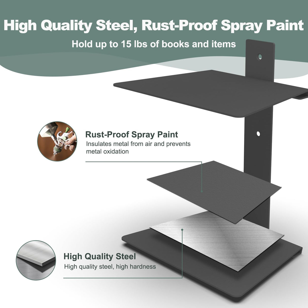 Mefirt Invisible Floating Bookshelves for Wall, 8 Tier Vertical Spine Book Tower, Heavy Duty Floating Book Shelves Metal Book Organizers for Home Office, 4 Pack(Black) Mefirt