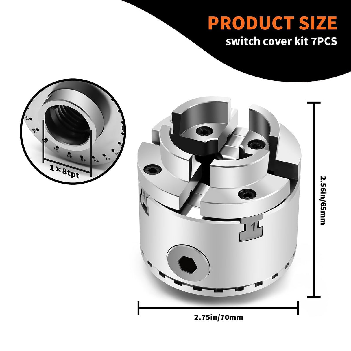 Aspaton 2.75 Inch 4 Jaw Self-Centering Lathe Chuck Set with 1-Inch x 8TPI Thread & Inner Hexagon Spanner Aspaton