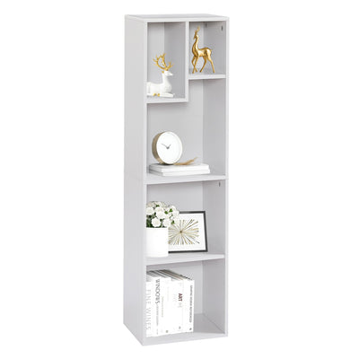 VECELO 4-Tier Bookcase, Modern Storage Cabinet with Height Difference Shelves for Standard Textbooks, 5 Cubes, Vertical or Horizontal, Easy Assembly, Pearl White