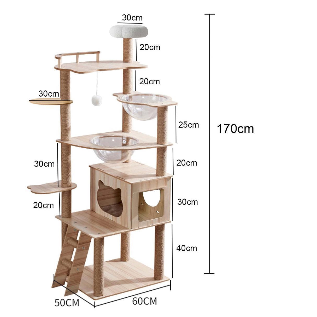 67-Inch Cat Tree for Indoor Cats Large Adult,Cat Tree Tower with Condo, Cat Stairs, 2 Bowl,14 Sisal Scratching Posts, Top Perch, with Padded Platform Bed,Toy Balls,Larg Large cat Tree.B12 Yinanroa