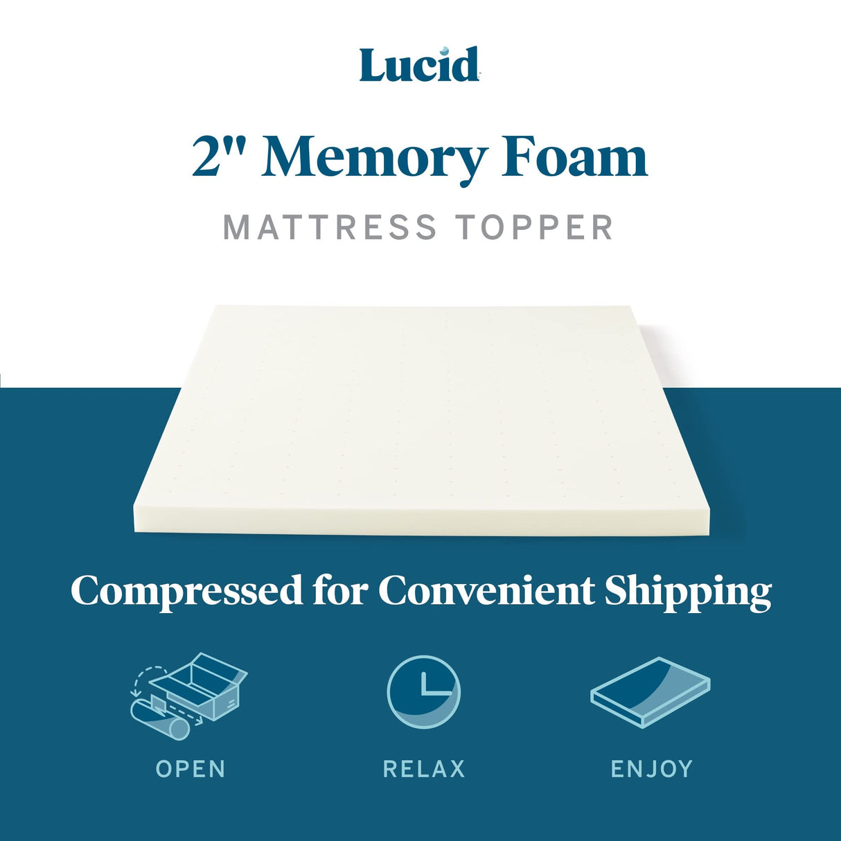 LUCID 2 Inch Traditional Foam Mattress Topper - Hypoallergenic - Ventilated - Conforming Support - Full LUCID