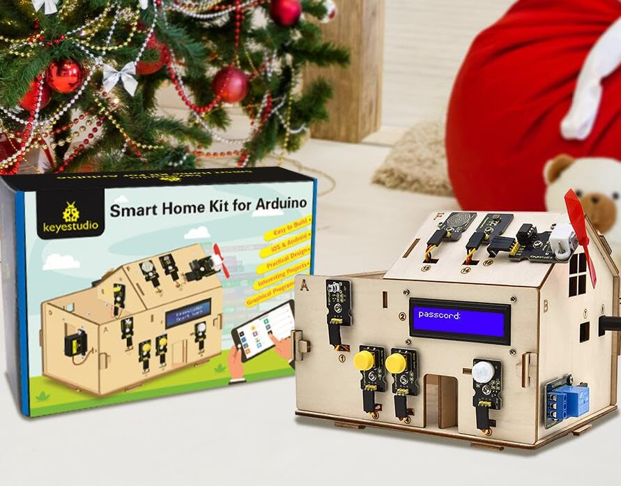 KEYESTUDIO Smart Home Starter Kit for Arduino for Uno R3, Electronics Home Automation Coding Kit, Wooden House DIY Sensor Kit STEM Set for Adults Teens 15+ KEYESTUDIO