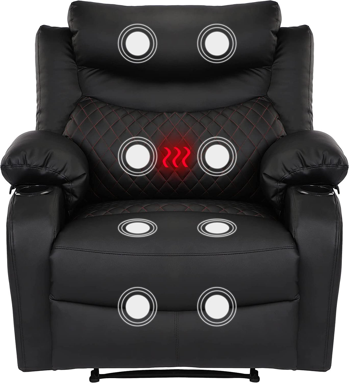Comermax Faux Leather Black Recliner Chair with Massage and Heat Wide Seat Manual Reclining Chair with Cup Holders, Heated Massaging Recliner Chair for Adults Comermax