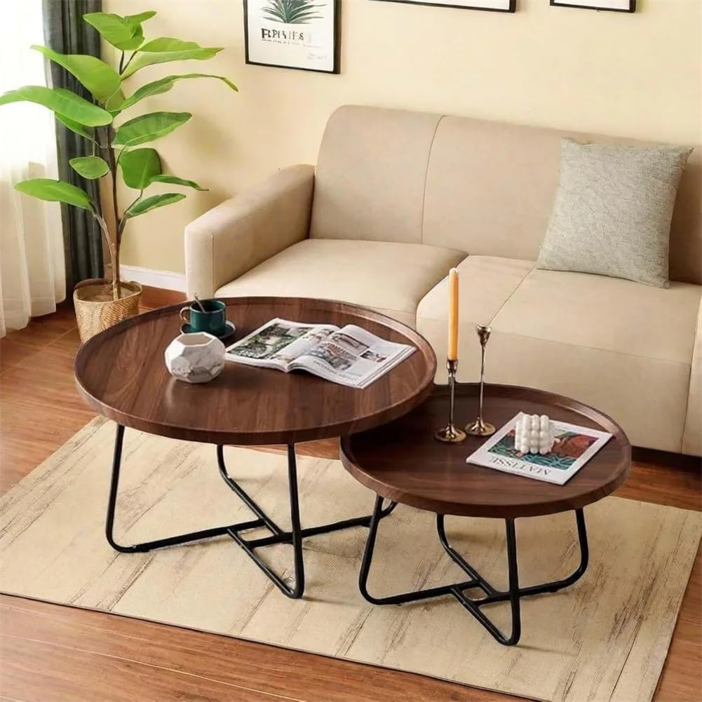 Nesting Coffee Table Set of 2, Round Center Table with Non Slip Feet Side,End Tables with Wood Grain Top for Living Room Office Wood Grain Brown,28 * 18in&20 * 15in MilleLoom