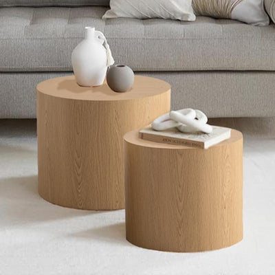 Round Nesting Coffee Table Set of 2 Modern Small Round Coffee Table Round End Table Small Side Table Circle Coffee Table Circular Nested Coffee Table for Living Room (Light Wood)