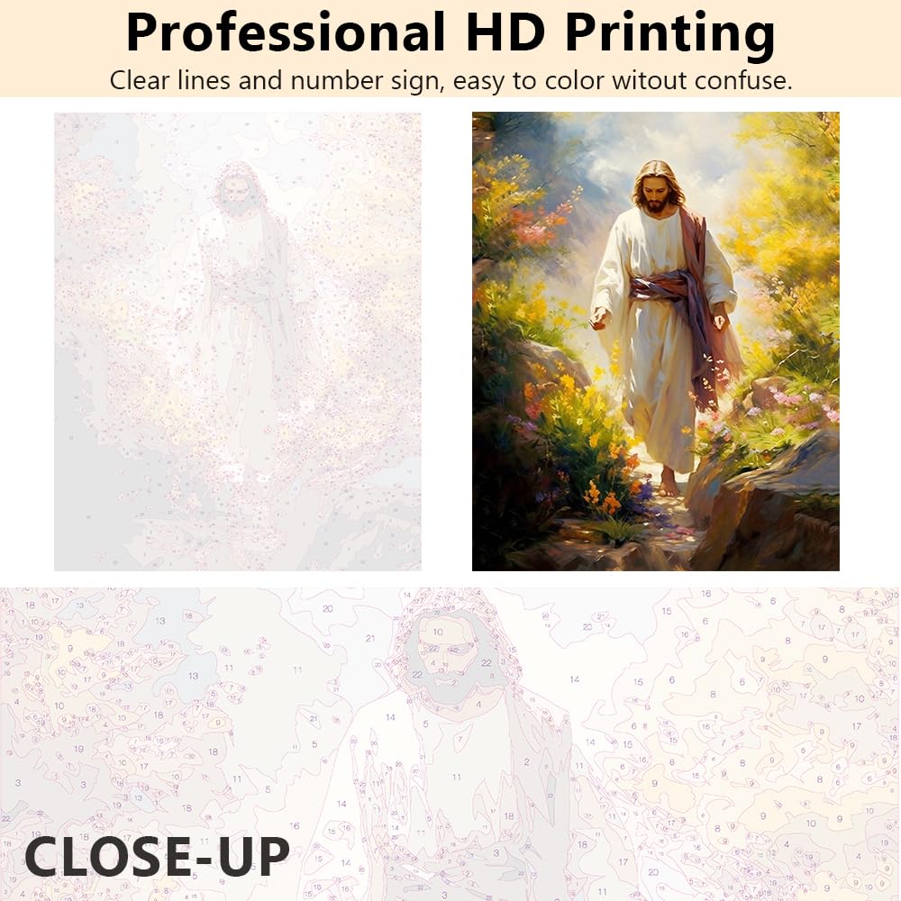 Rebotipy DIY Paint by Numbers for Adults Jesus Adult Paint by Number Kits on Canvas Jesus Walking Down Path Painting by Numbers Kit for Adults Flowers Art Crafts 16x20 in Rebotipy