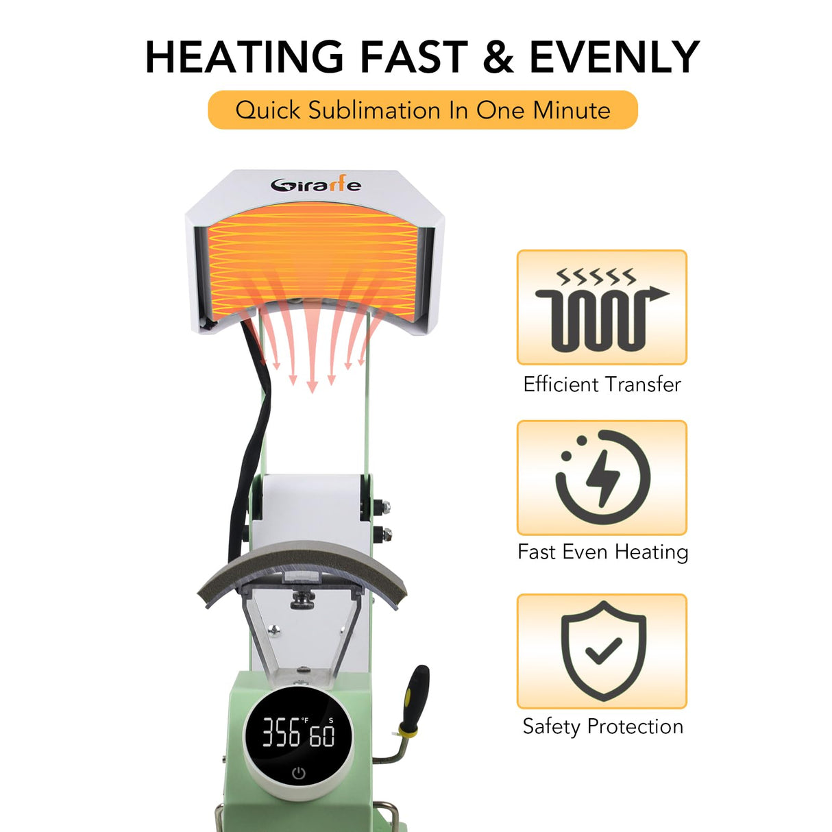 Giraffe Auto Hat Heat Press Machine, Automatic Hat Press Heat Machine for Caps T-Shirts Bags, DIY Sublimation Hat Press Cap Press Auto Open & Release & Digital Press Knob-Style Control Panel (Green) Giraffe