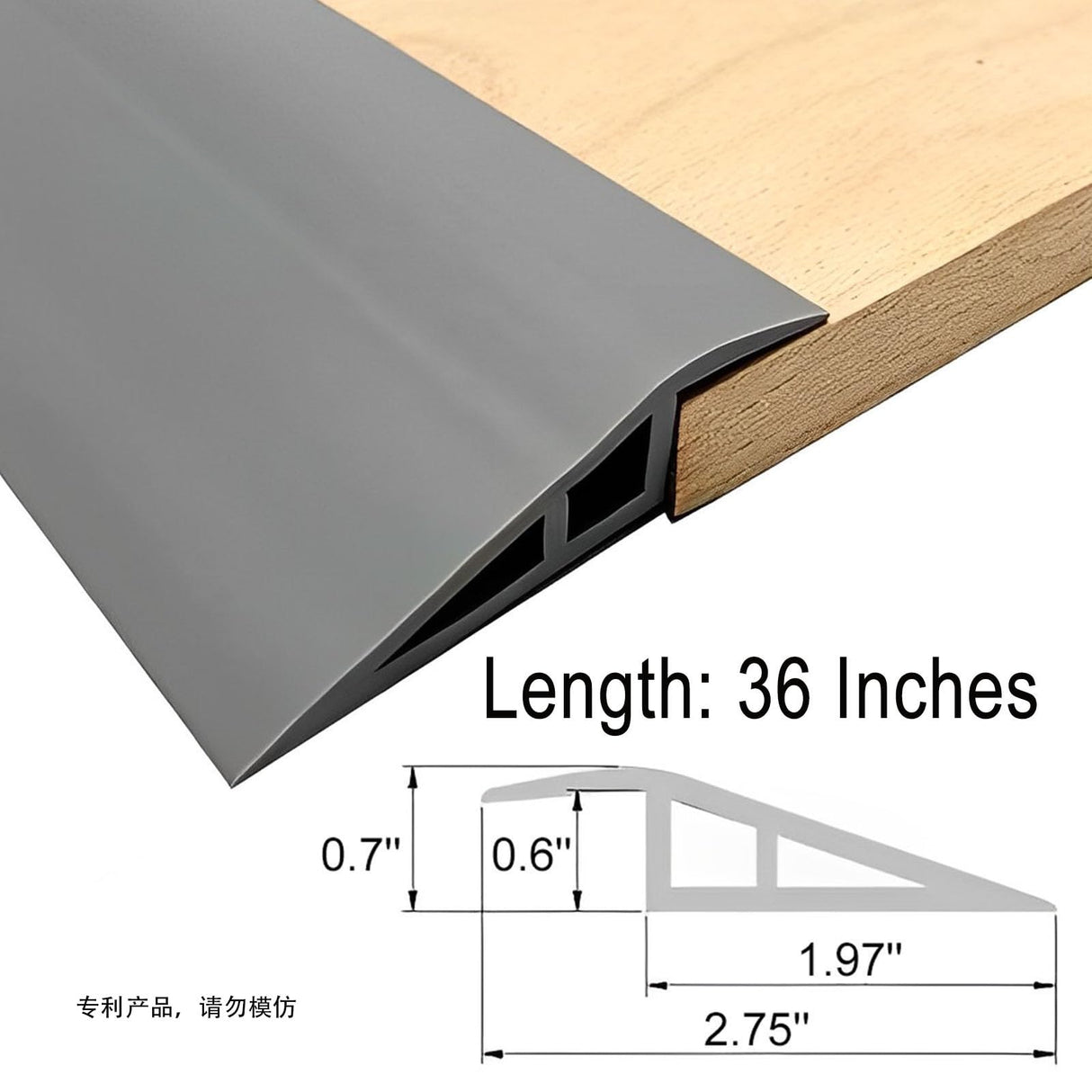 Vinyl-Door-Threshold-Ramp Door-Transition-Strip 36 inch, Threshold 1/2'' ~ 3/5'', Thresholds Ramps for Doorways, Wheelchair Ramp Edge-Reducer Threshold-Transition-Strip for Home/Door/Floor (Grey) EaseInstall
