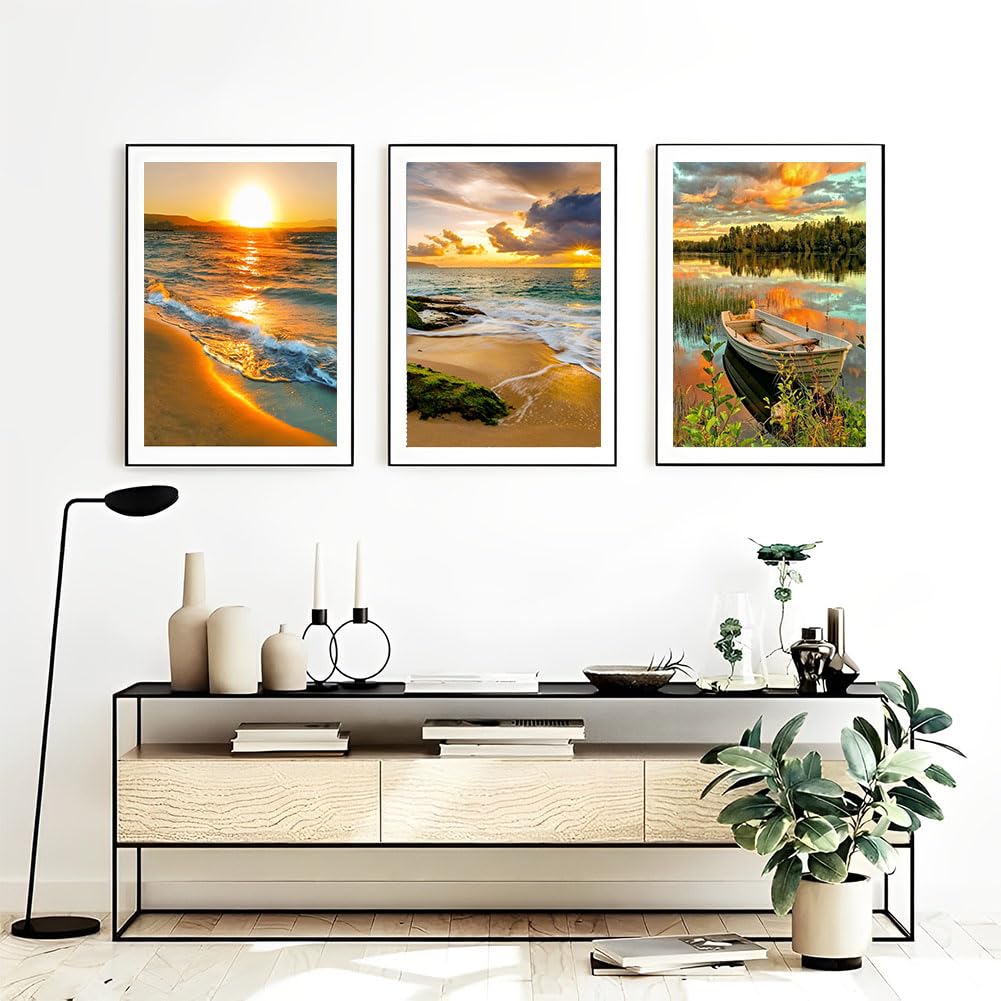 Diamond Painting Kits for Adults,3 Pack Sunset Ocean Diamond Art for Beginners, Diamond Round 5D Full Drill Paint with Diamonds Pictures Gem Art Painting Kits DIY Crafts Kits 12x16inch OFRKE