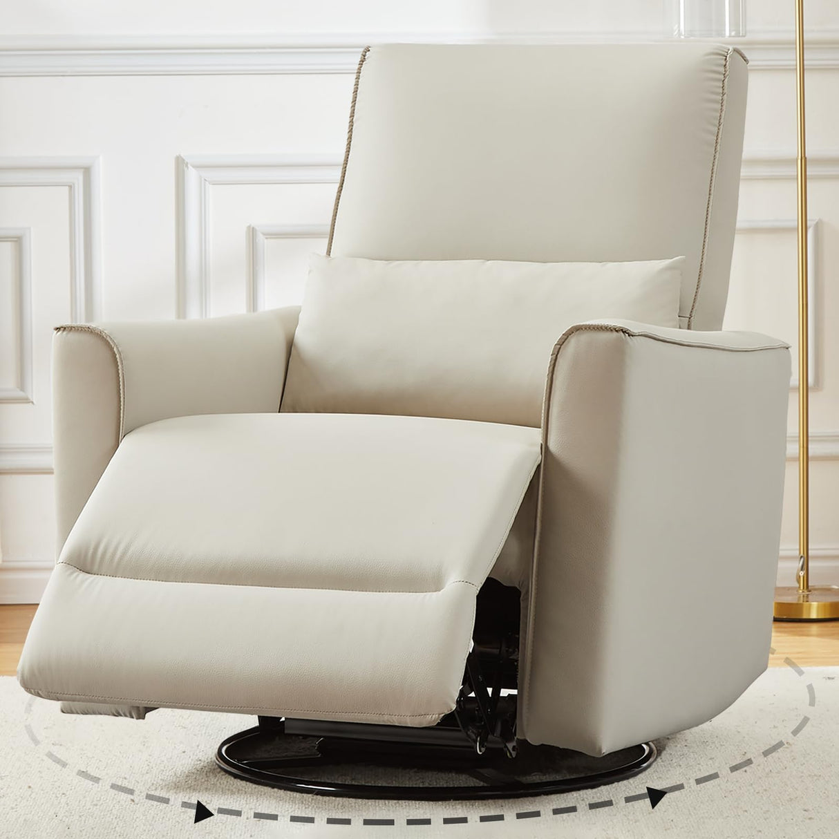 GAOMON Swivel Rocking Recliner Chair, Manual Leather Recliner Glider with Lumbar Support & Padded Armrest, Comfortable Rocker Nursery Single Sofa for Living Room and Bedroom (White) GAOMON