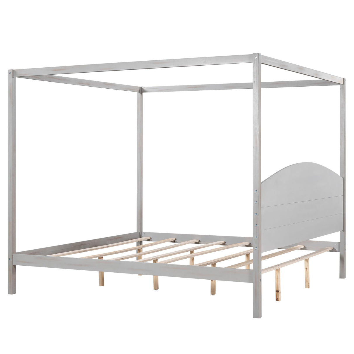 Harper & Bright Designs Grey Wash King Size Canopy Bed Frame with Headboard and Slat Support Harper & Bright Designs