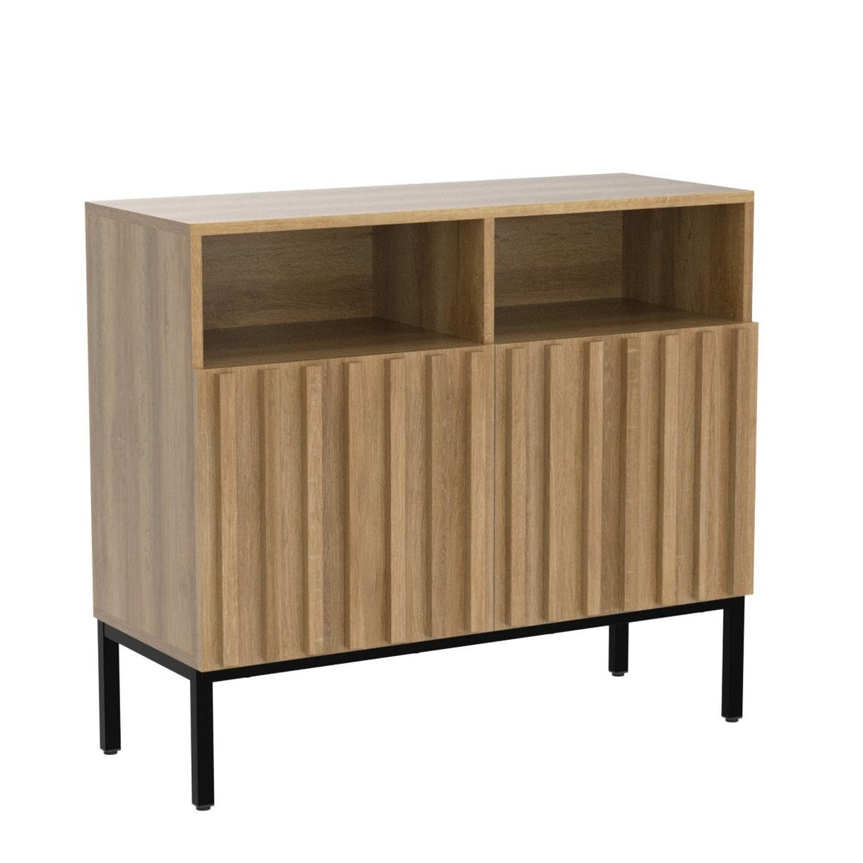 mopio Norwin Storage Cabinet, Modern Rustic Industrial Buffet Sideboard, Accent Console Credenza, Fluted Panel Doors, Adjustable Shelves, Sturdy mopio