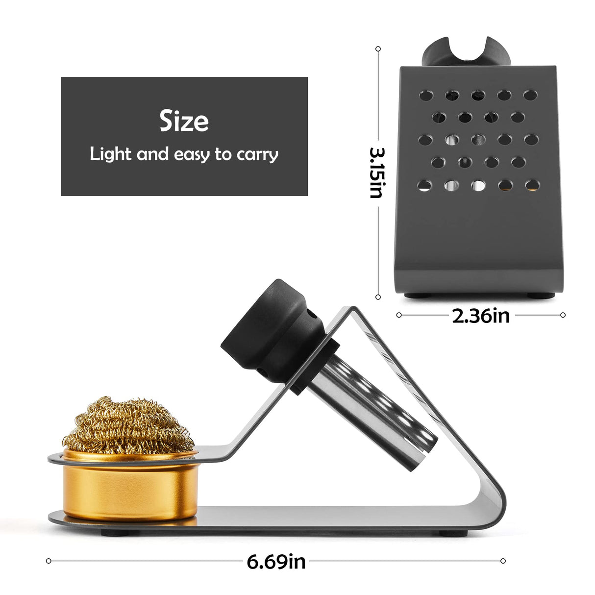 Noah Premium Soldering Iron Holder with Brass Coil Tip Cleaner, Soft Coiled Brass Tip Cleaner Kit, No Water Needed, Black Noah