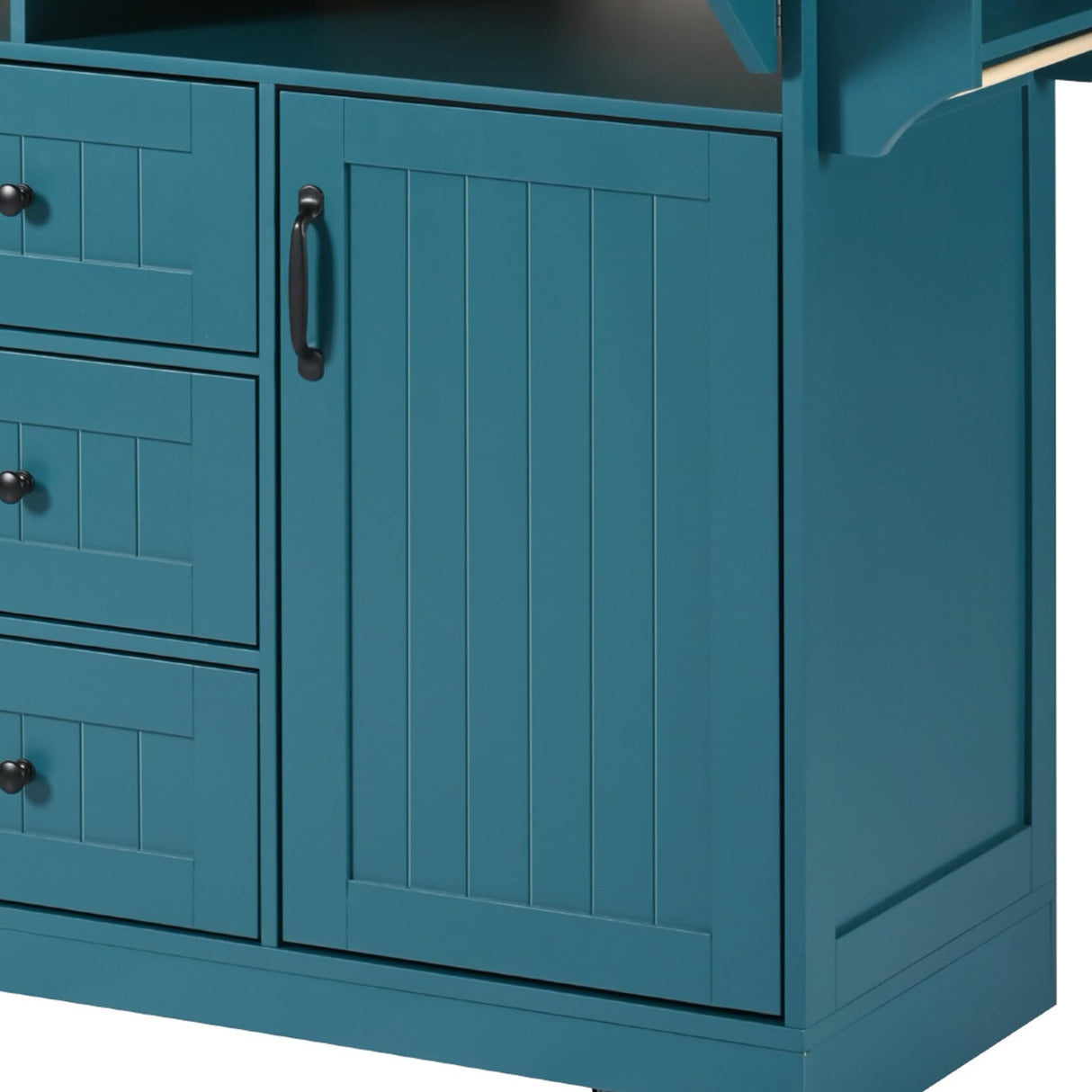 Beuiosda Rolling Kitchen Island Cart,55.7'' Large Kitchen Island with 2 Drop Leaf,Power Outlet,3 Drawers,Folding Storage Dining Table with Spice & Towel Rack for Kitchen, Dining Room (Green) Beuiosda