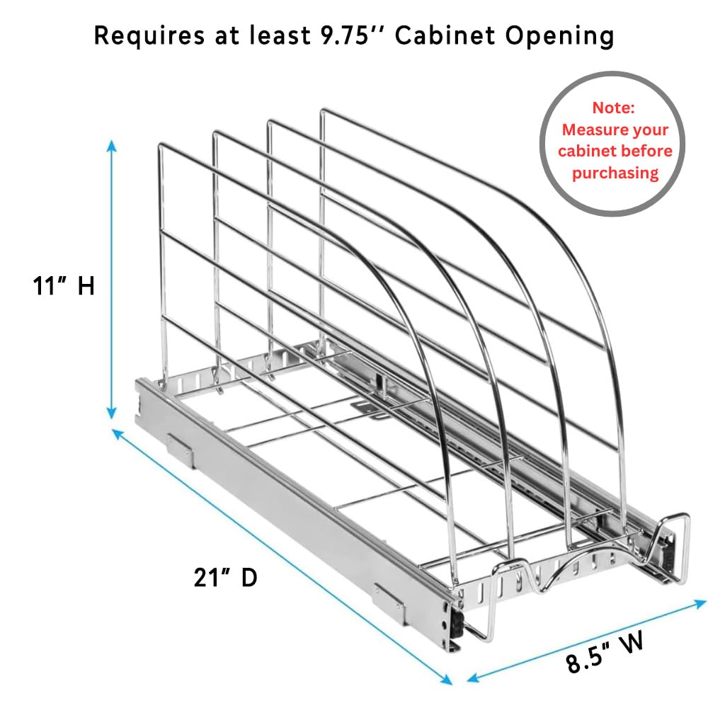HOLDN’ STORAGE Pull Out Organizer for Cookie Sheet, Cutting Board, Bakeware, and Tray, Sliding Rack- Heavy Duty - Lifetime Limited Warranty - for Under Sink/Under Cabinet, 8.5”W x 21”D x 11”H, Chrome HOLDN’ STORAGE