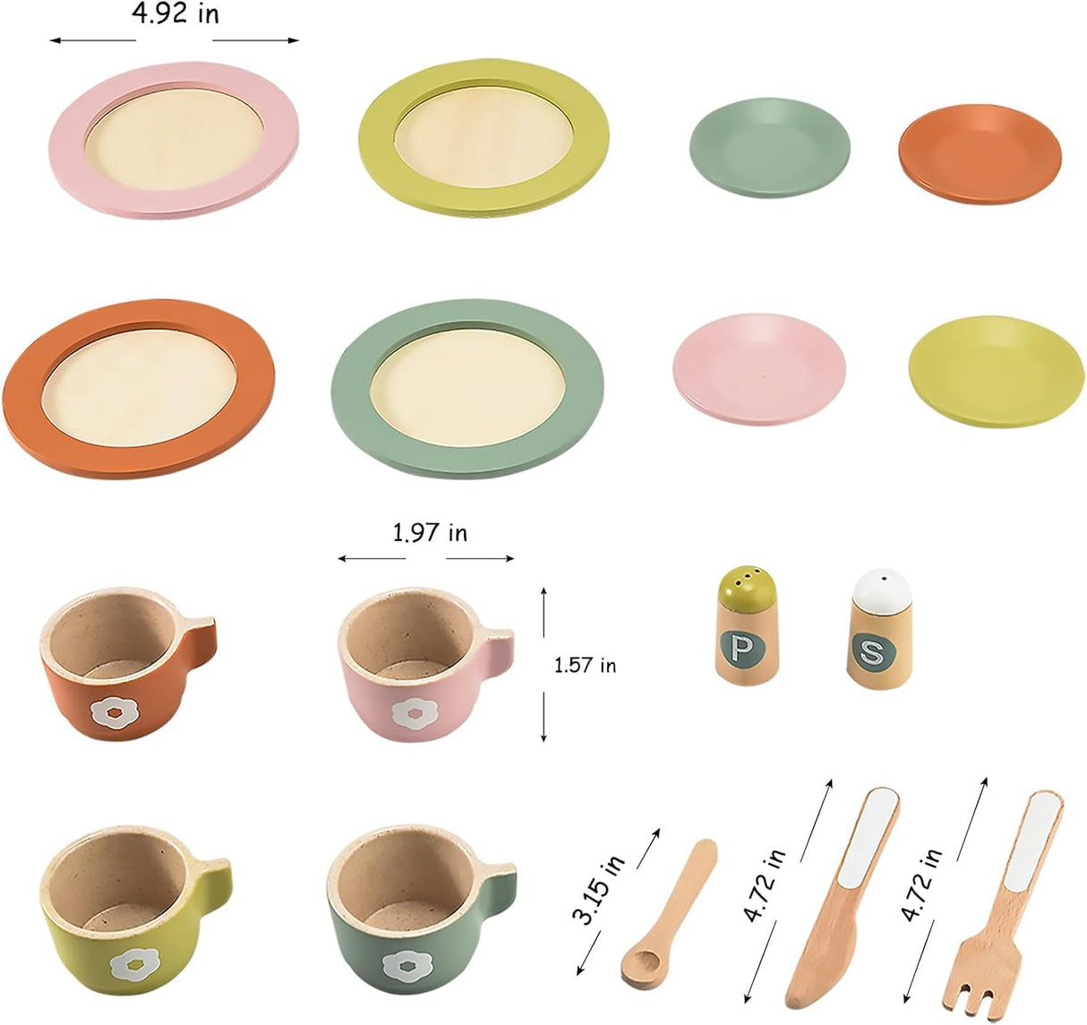 Giant bean 27PCS Wooden Toy Plates and Dishes for Kitchen Set,Montessori Kitchen Toys for Girls and Boys, Wooden Play Kitchen Accessories Giant bean