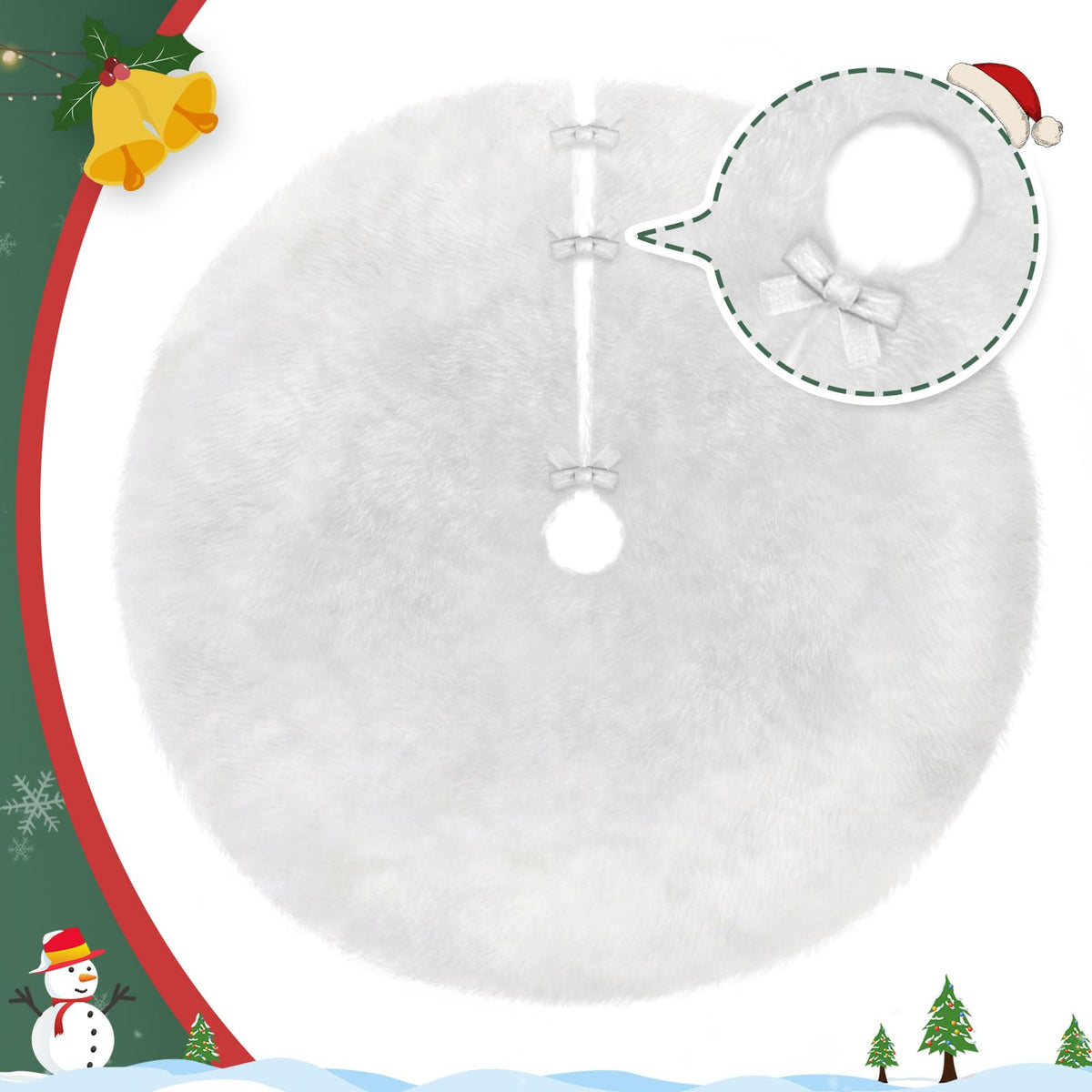 TranquilBliss Christmas Tree Skirt, Fur Burlap Christmas Tree Decorations, Farmhouse Christmas Decor Xmas Holiday Home Party Decorations Indoor Outdoor, 36in White TranquilBliss