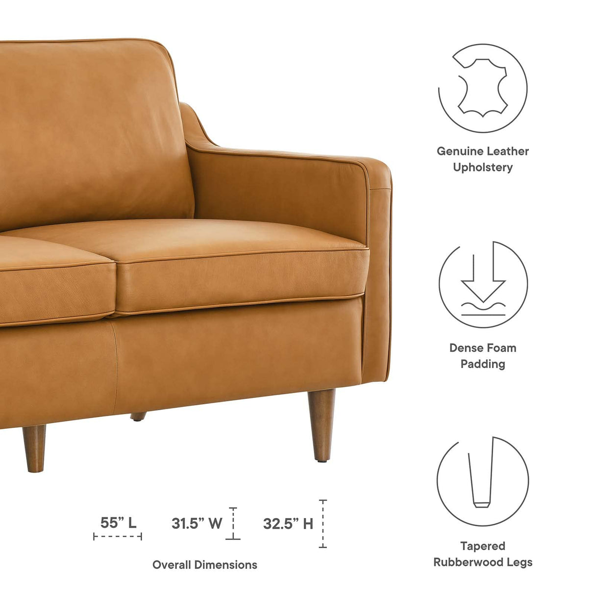 Modway Impart Upholstered Genuine Leather Loveseat in Tan Modway