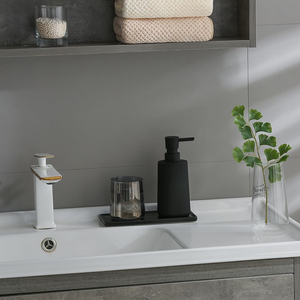 Small Soap Dispenser for Bathroom and Kitchen, Modern Farmhouse Striped Style Plastic Hand Soap Dish Soap Dispenser with Pump Matte Black YAUKPH