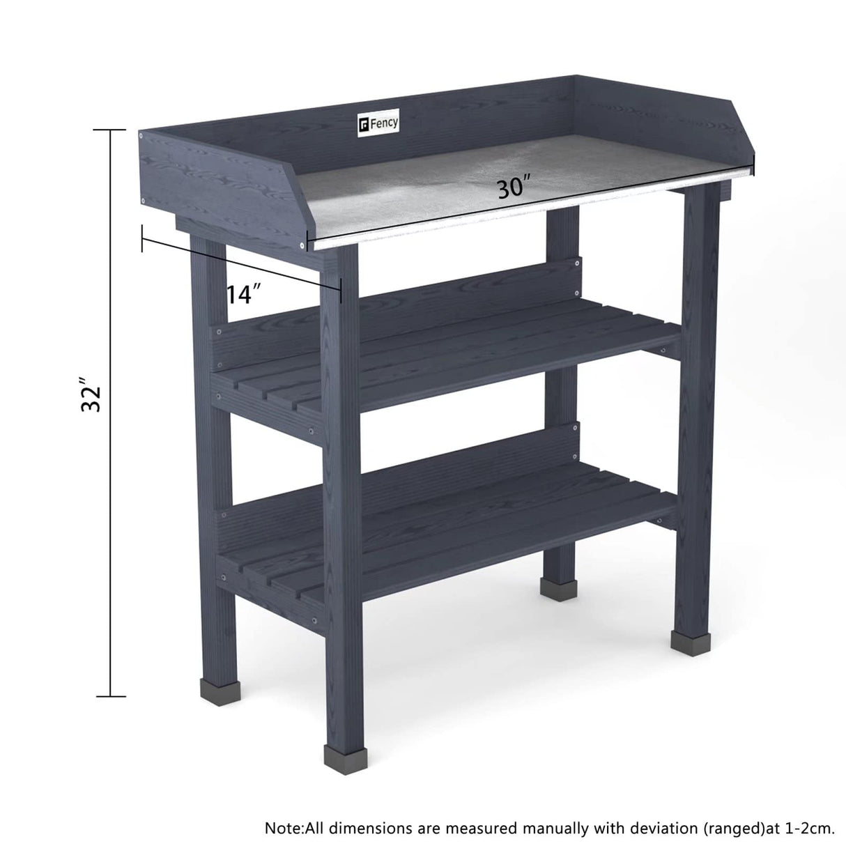 Elevens Potting Bench Tables Outdoor, Potting table Garden Work Station Metal Tabletop Solid Wood Planting Bench with 2 Tier Storage Open Shelf (4 Feet/Grey) Elevens