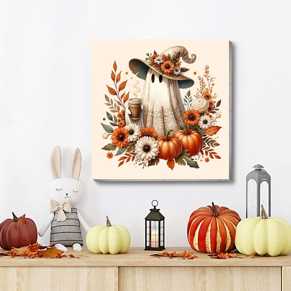 VIGEGU 2 Pack Thanksgiving Paint by Numbers Kit for Adults with Framed,Fall Scarecrow Ghost Pumpkin Paint by Number DIY Adult Paint by Number Kits for Wall Decor 10x10in VIGEGU