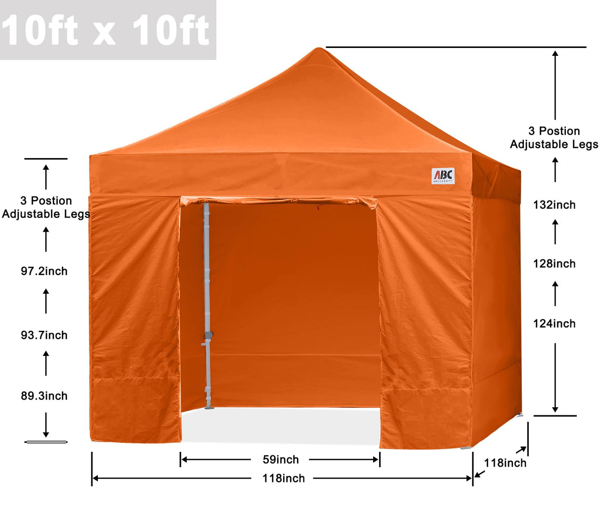 ABCCANOPY Easy Pop Up Canopy Tent with Sidewalls 10x10 Commercial -Series, Orange ABCCANOPY