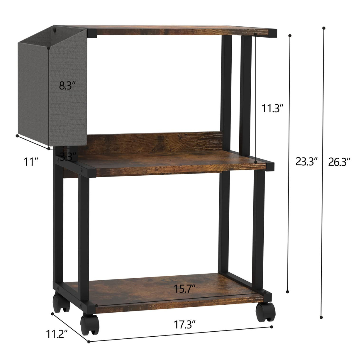 Ostreeful 3 Tier Printer Stand Rustic Brown Printer Mobile Wooden Printer Shelf Table Organizer for Home Office Kitchen Oastreeful