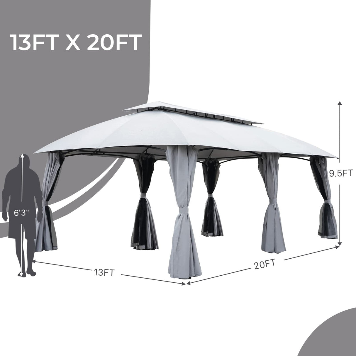 Grand Patio 13'x20' Gazebo for Patio Double Vent Canopy Anti-UV Shelter with Privacy Curtains and Netting for Deck Backyard Garden Lawns Grand patio