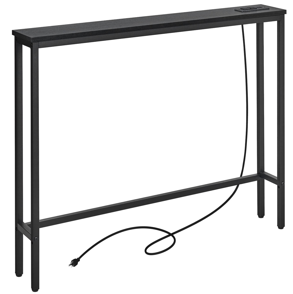ELYKEN 5.9" Narrow Console Sofa Table with Power Outlets, 5.9" Dx39.4 Wx31.1 H Long Black Behind Couch Table with Metal Frame and Charge Station with 6.5’ Extension Cord ELYKEN
