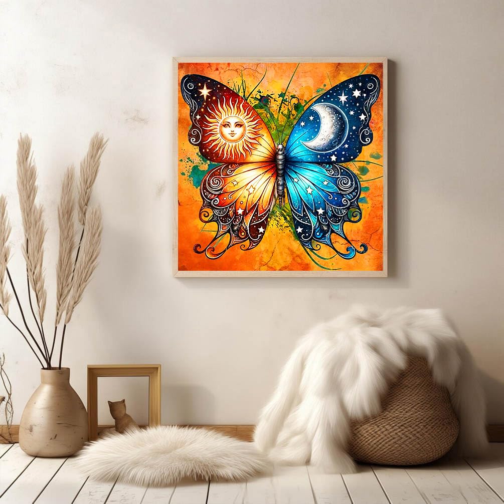 Diamond Painting Kits for Adults Beginners - Butterfly Sun Moon Diamond Art Kits for Adults, Full Drill DIY 5D Diamond Gem Art Dots Painting Crafts Kits for Home Wall Decor 12x12in Meothan