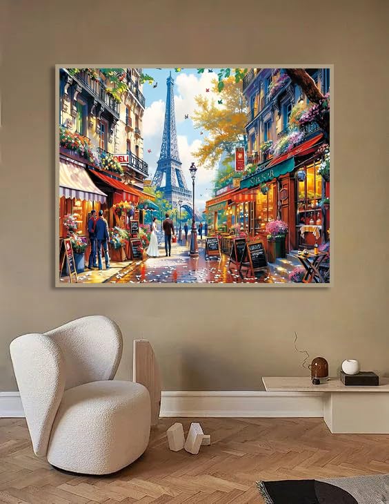 Paris Paint by Numbers Kit for Adults - The Eiffel Tower Adults' Paint-by-Number Kits for Beginner Acrylic On Canvas DIY Streetscape Oil Painting Kit for Gift Home Wall Decor 16x20 Inch Ammklfh