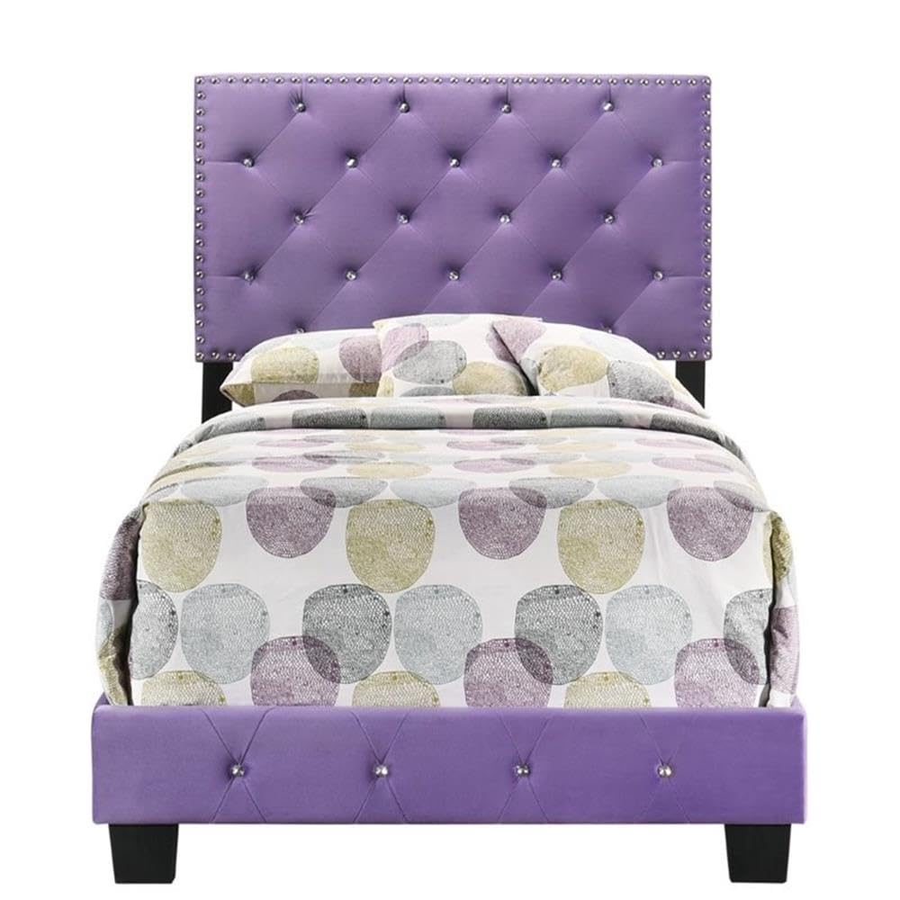 Glory Furniture Suffolk Velvet Upholstered Twin Bed in Purple Glory Furniture
