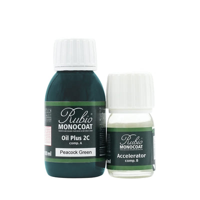 Rubio Monocoat Wood Stain & Finish 65 ft² - Peacock Green | Oil Plus 2C | Quick-Dry, Eco-Friendly Linseed Wood Oil for Indoor Use, Includes Accelerator (Part B) | Protector | 130 ml