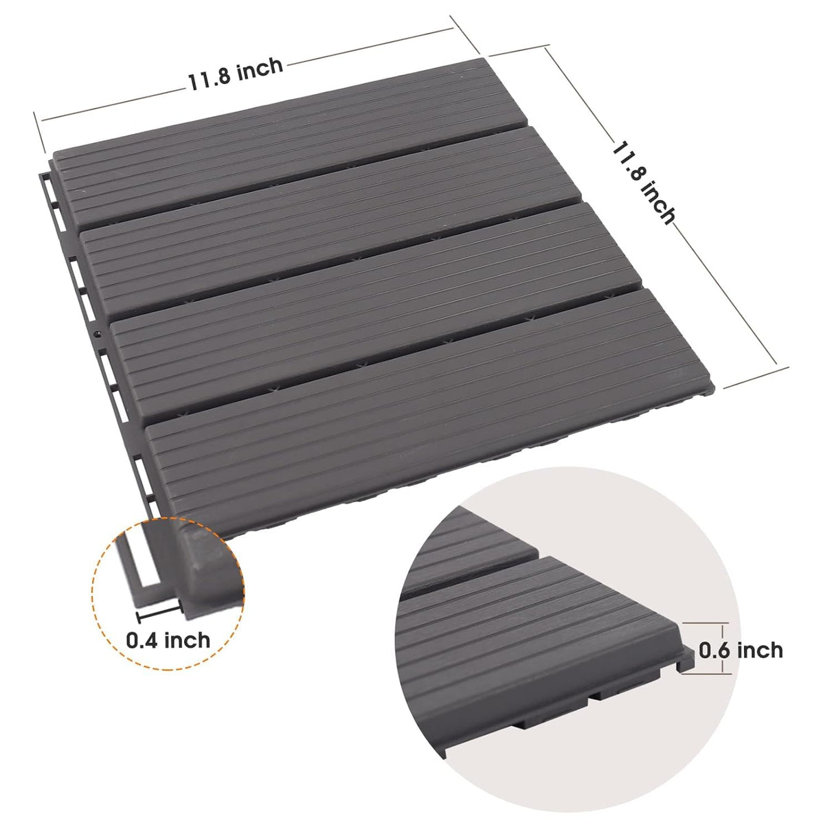 Interlocking Deck Tiles, 12 PCS 12” x 12” Patio Tiles Waterproof Plastic Outdoor Flooring Covering All Weather for Walkway Front Porch Poolside Balcony Backyard, Gray kubvici