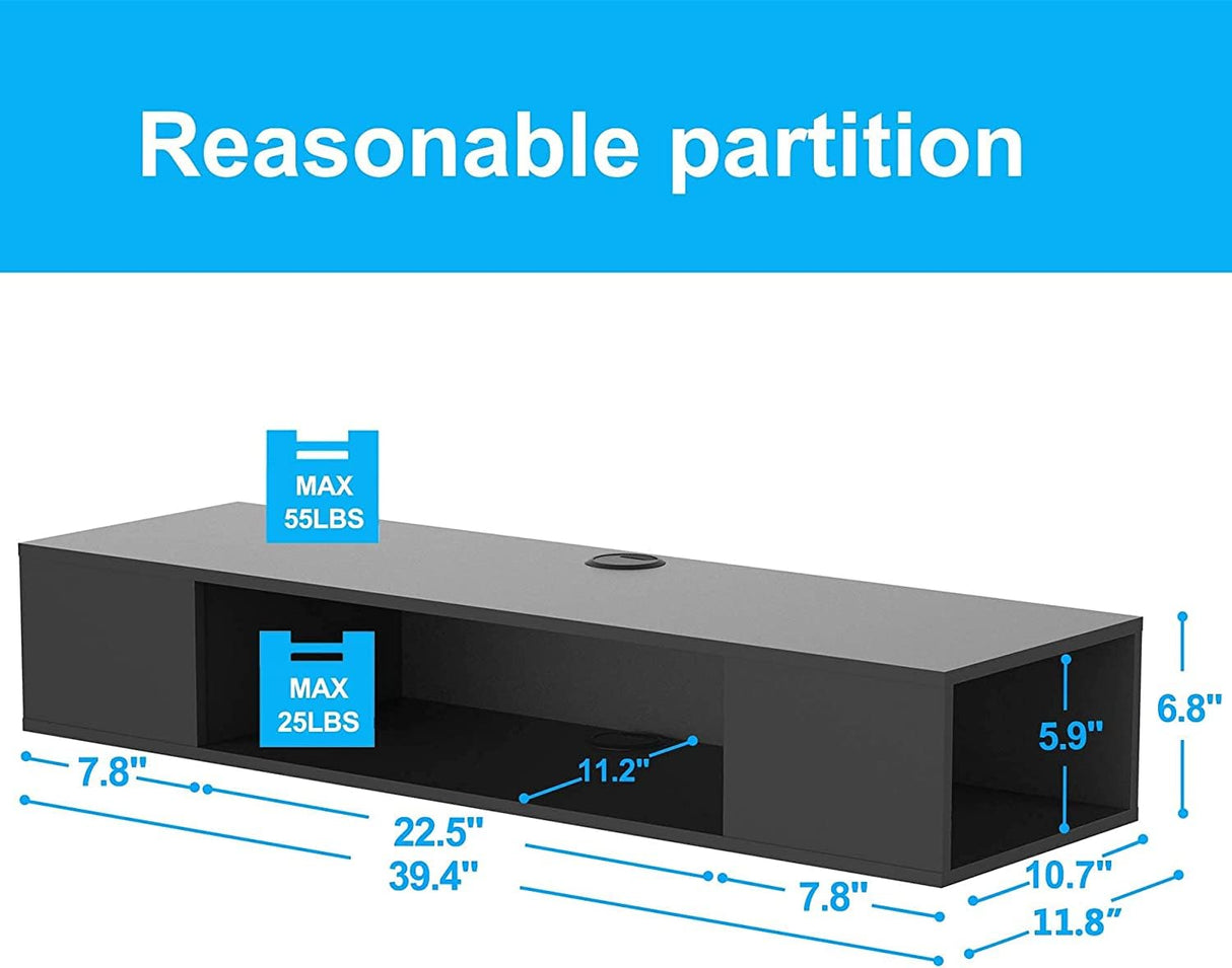 FITUEYES Black Floating TV Stand, Wall Mounted Entertainment Center Wood Storage, Media Console Shelf Under TV for Living Room, 39.4" FITUEYES