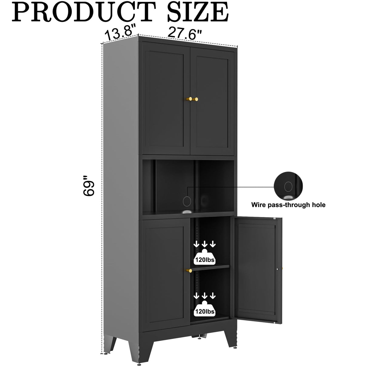 Boegica 69" Tall Modern Kitchen Pantry,Metal Storage Cabinet with Adjustable Shelves,Pantry Storage Cabinet with 6-Tier,Freestanding Cupboard for Kitchen,Dining Room,Living Room,Bathroom,Black Boegica