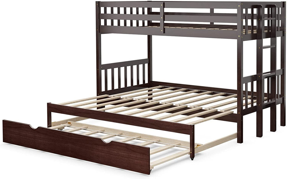 Giantex Twin Over Pull-Out Bunk Bed with Trundle, Extendable Twin/Full/Queen/King Bunk Bed, Solid Wood Bunk Bed with Ladder and Safety Rail, Wooden Bunk Beds for Kids Adults Teens, Espresso Giantex