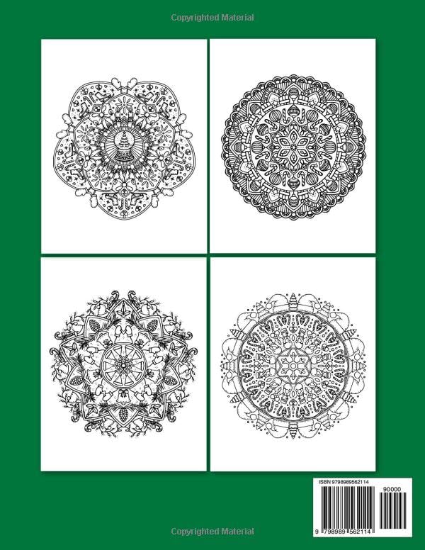 Mindful & Positive Mandala Holiday Coloring Book: 50 Beautiful Designs Filled With Holiday Cheer For Calm Christmas Relaxation and Stress Relief WoodArtSupply
