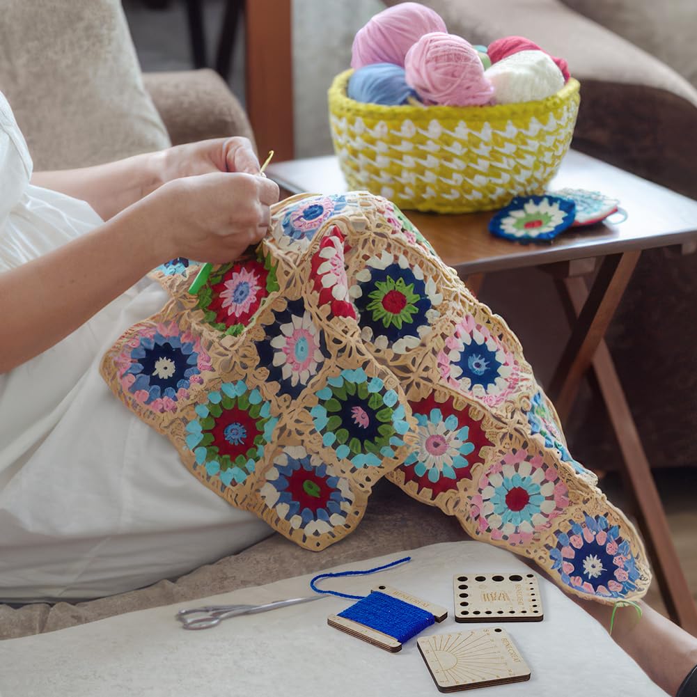 BENECREAT 6 Styles Wood Knitting Gauge Rulers, Square Crochet Hook and Yarn Wrap Guide Board Knitting Tool for Knitting Needle Spinners Yarn Measuring Crochet BENECREAT